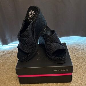 Vince Camuto Black Woven Wedge Sandals